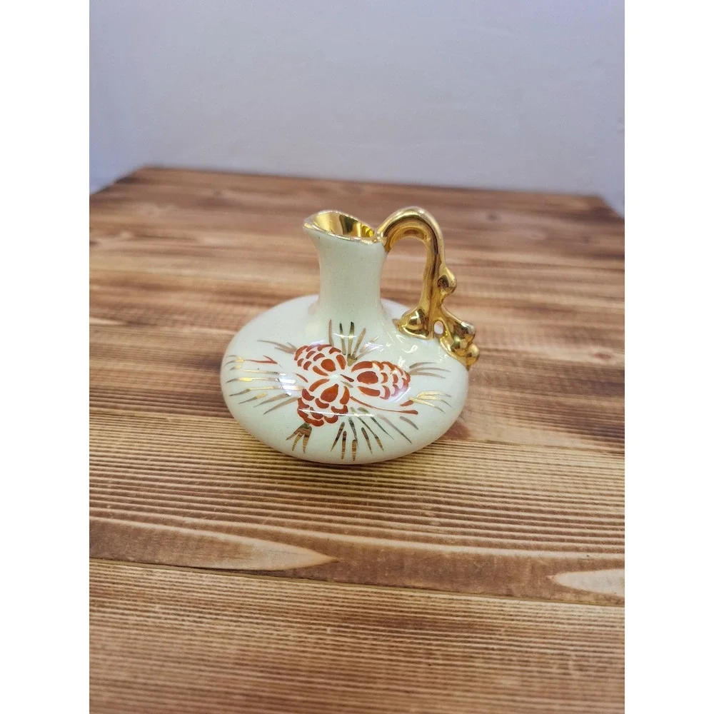 Le Pere Vintage Hand Painted Vase Pine‎ Cones Gold Trim 3
